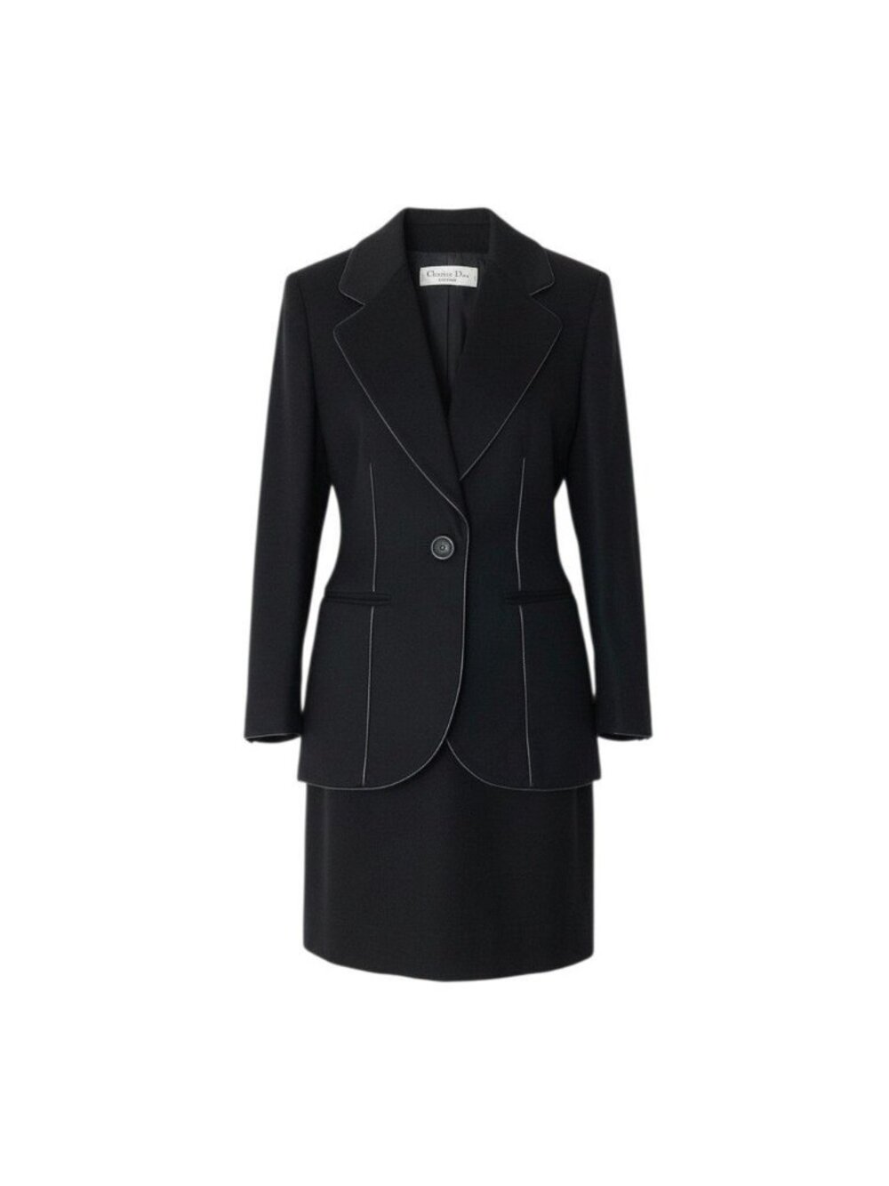 Dior @S Vintage Skirt Set Tailored Jacket Leather Piping
